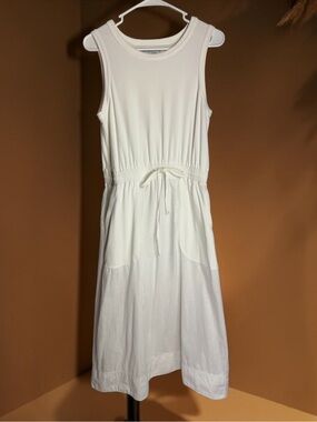 MICHAEL STARS White Tank Relaxed Dress Beach Coverup Linen Cotton Pocket Midi